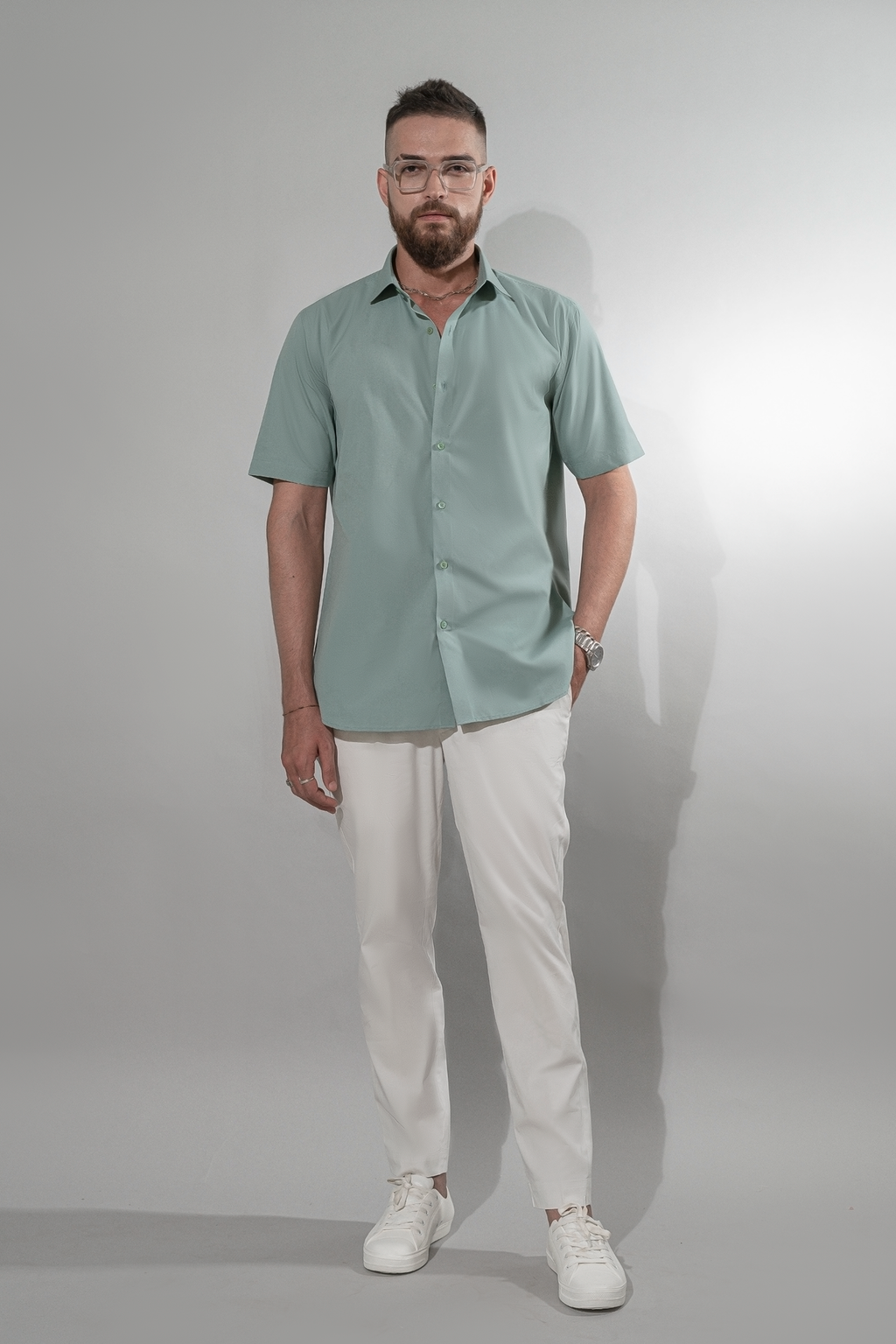 Sage Green Slim Fit Cotton Half Sleeve Formal Shirt Without Pocket For Men  – TAD