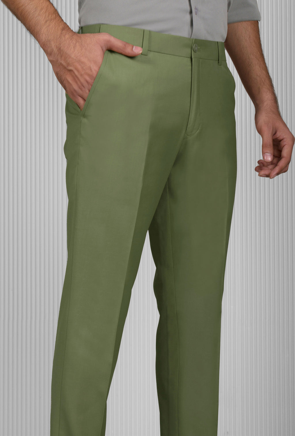 Mint Green Solid Italian Fit Cotton Blend Formal Trousers For Men