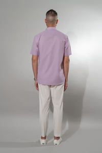 Back view of lilac half sleeve cotton shirt for men
