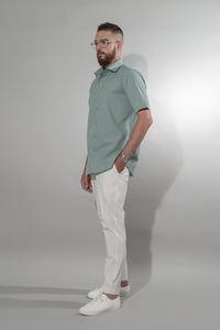 Man with glasses wearing Fashionable half-sleeved shirts