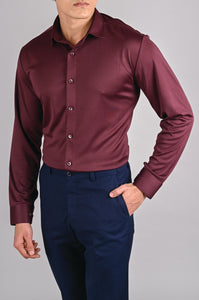 Dark wine textured stretchable formal shirt for men
