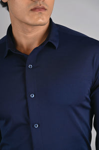 Navy Blue stretch shirt close up collar design for men