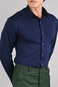 Navy Blue Formal stretch knit shirt for office wear