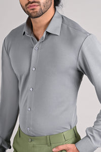 Grey Formal stretch knit shirt for office wear