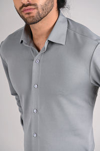 Grey stretch shirt close up collar design for men