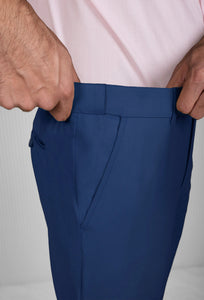 Royal Blue Solid Italian Fit Cotton Blend Formal Trousers For Men